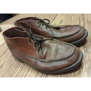 Vintage Orvis Chukka Men Brown Leather Ankle Boots Size 7.5 E Moc Toe Shoes